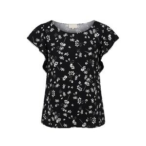 NWT Melloday Black Floral Pom Pom Flutter Sleeve Top Women's Size XL Boho